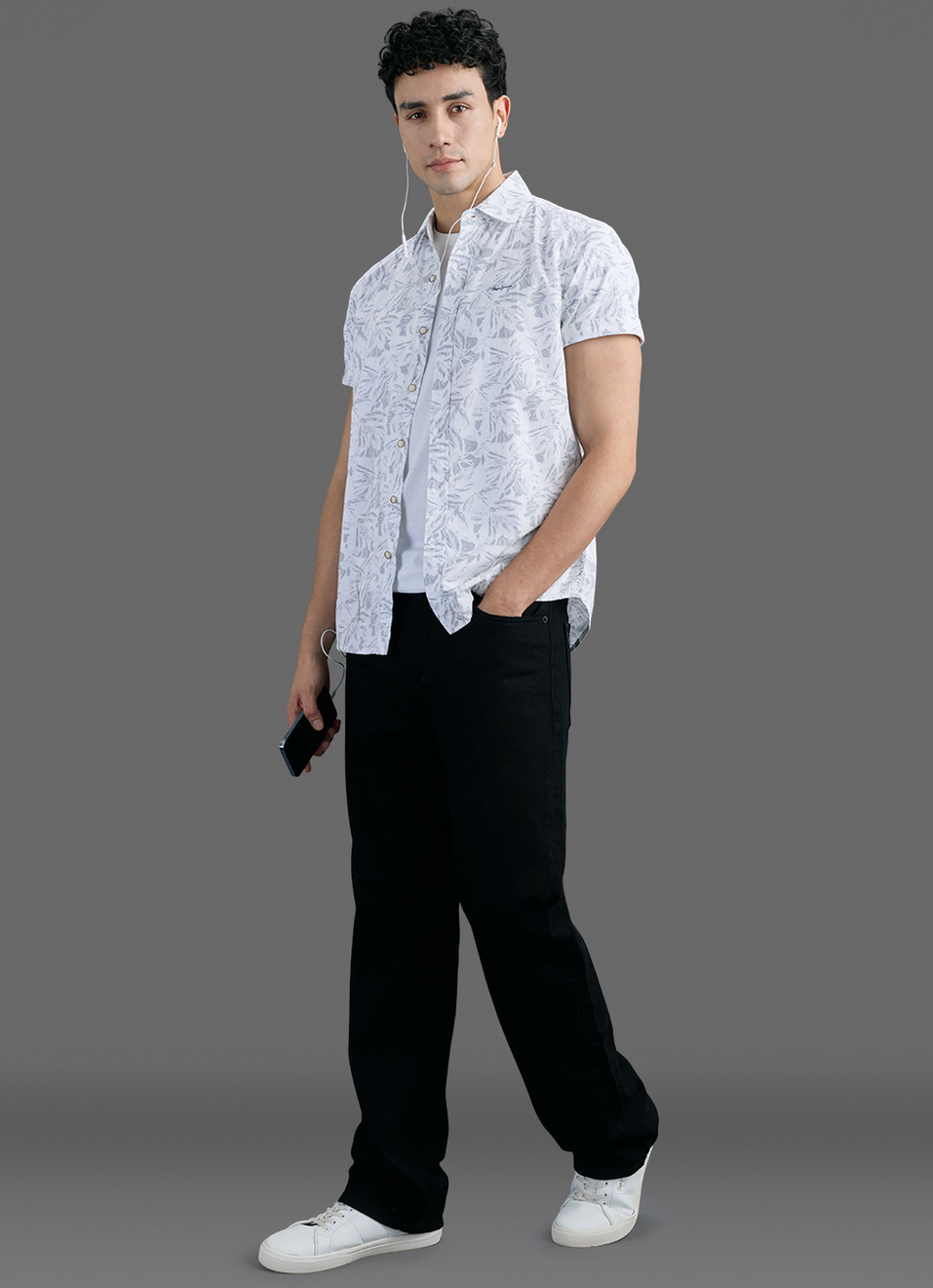 Men Grey Printed Short Sleeve Shirt, , large image number 2