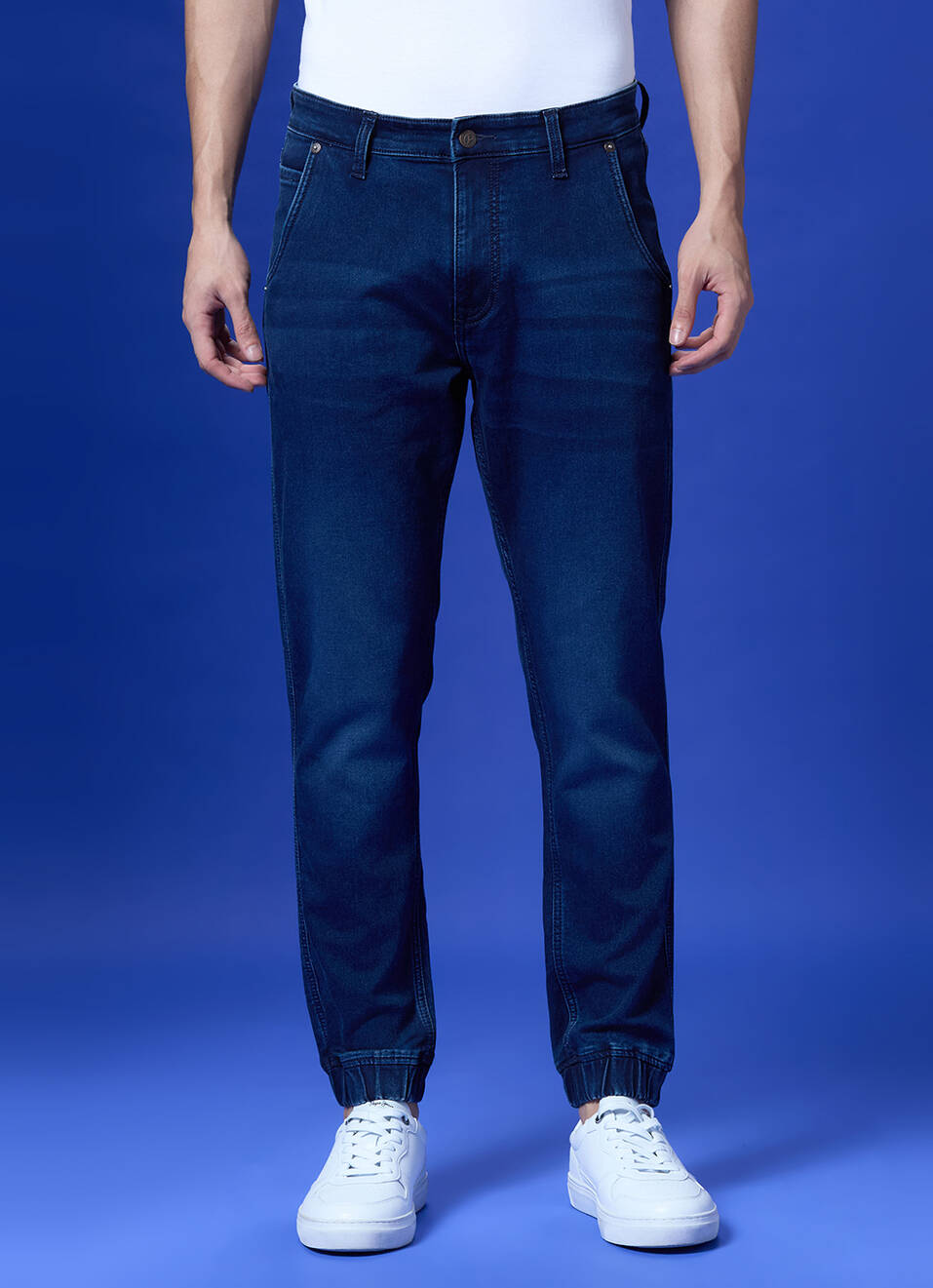 Blue Mid Rise Ankle Length Joggers, , large image number 2