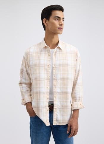 Men Beige Check Full Sleeve Shirt