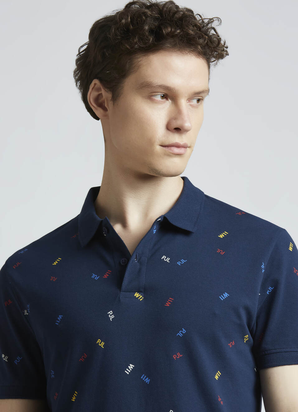 Blue Typographic Print Short Sleeve Polo, , large image number 4