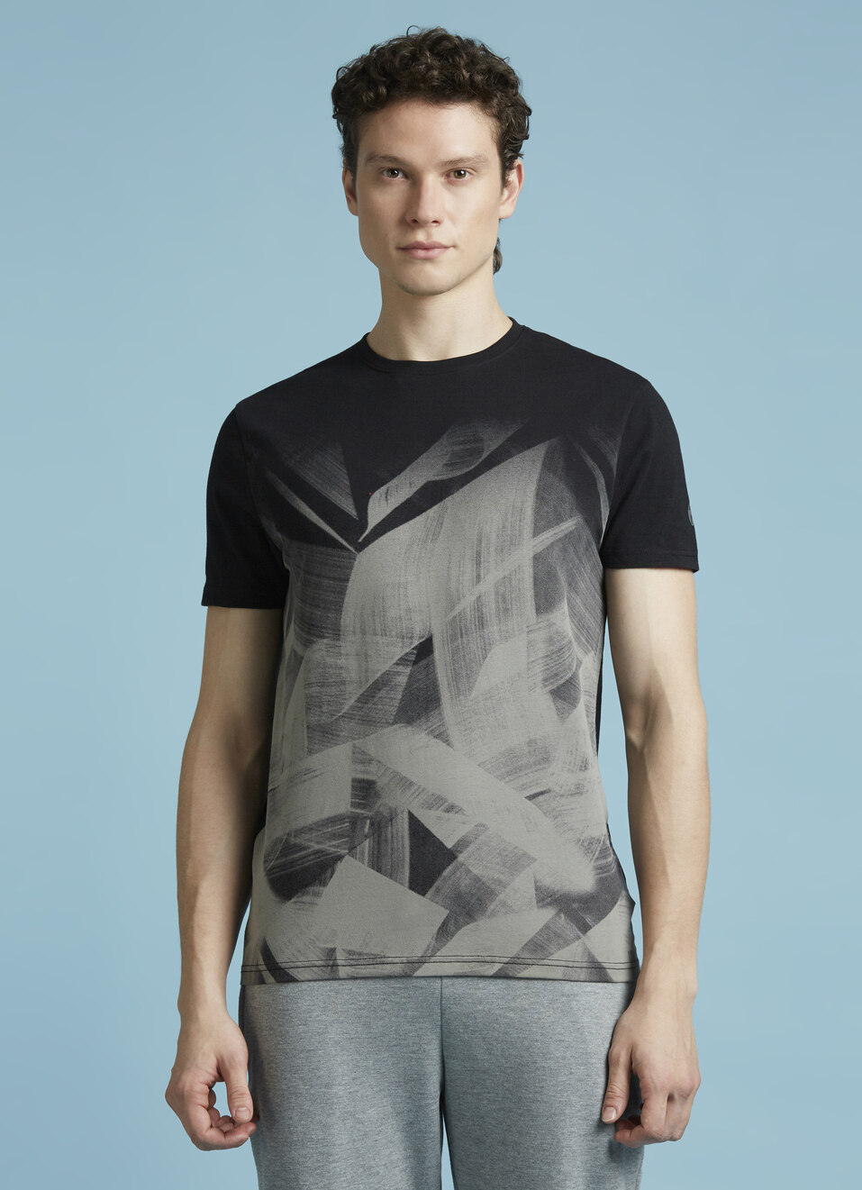 Black Abstract Print Short Sleeves T-shirt, , large image number 1