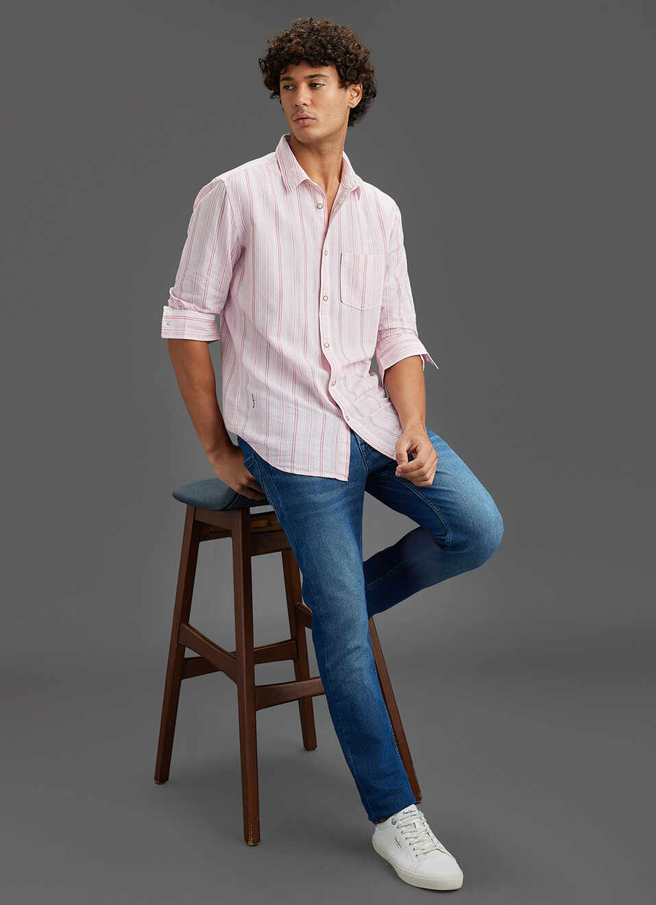 Men Pink Striped Regular Fit Full Sleeve Casual Shirt, , large image number 2