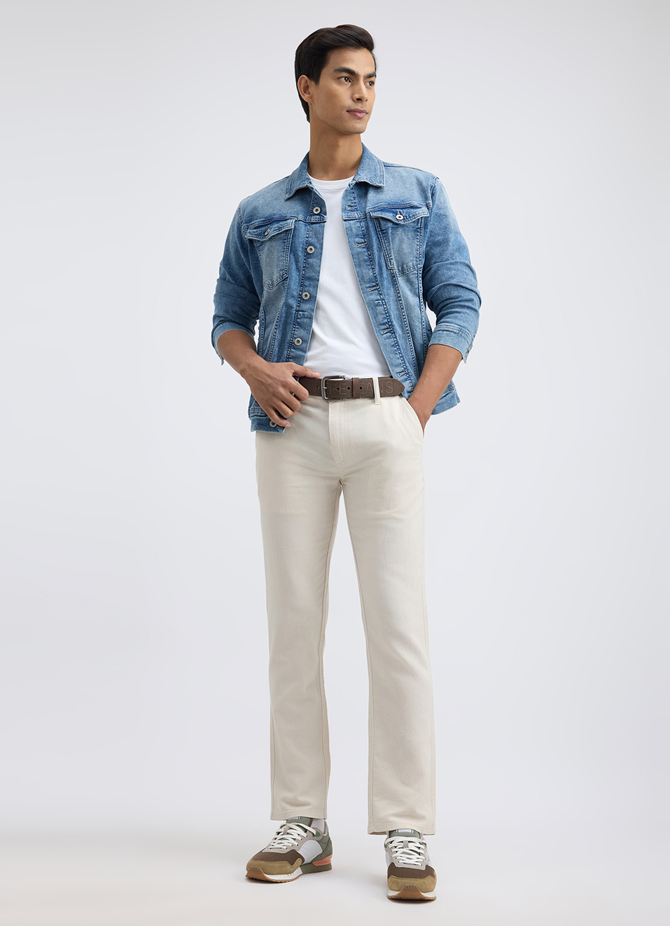 Men Ecru Mid Rise Chinos, , large image number 1
