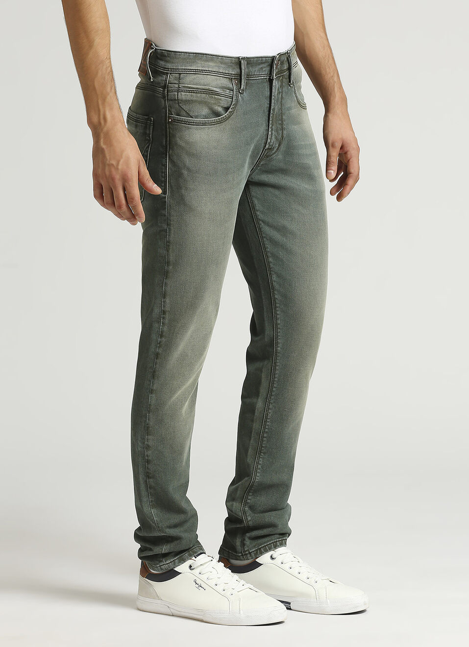 Vapour Green Tinted Low Rise Tapered Gymindigo Jeans, , large image number 5