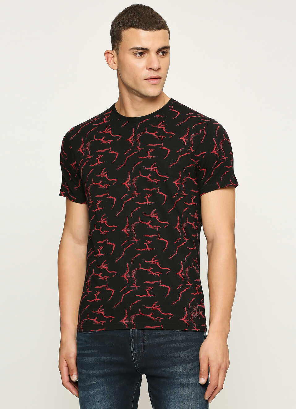 Black Graphic Print Short Sleeve T-shirt, , large image number 1