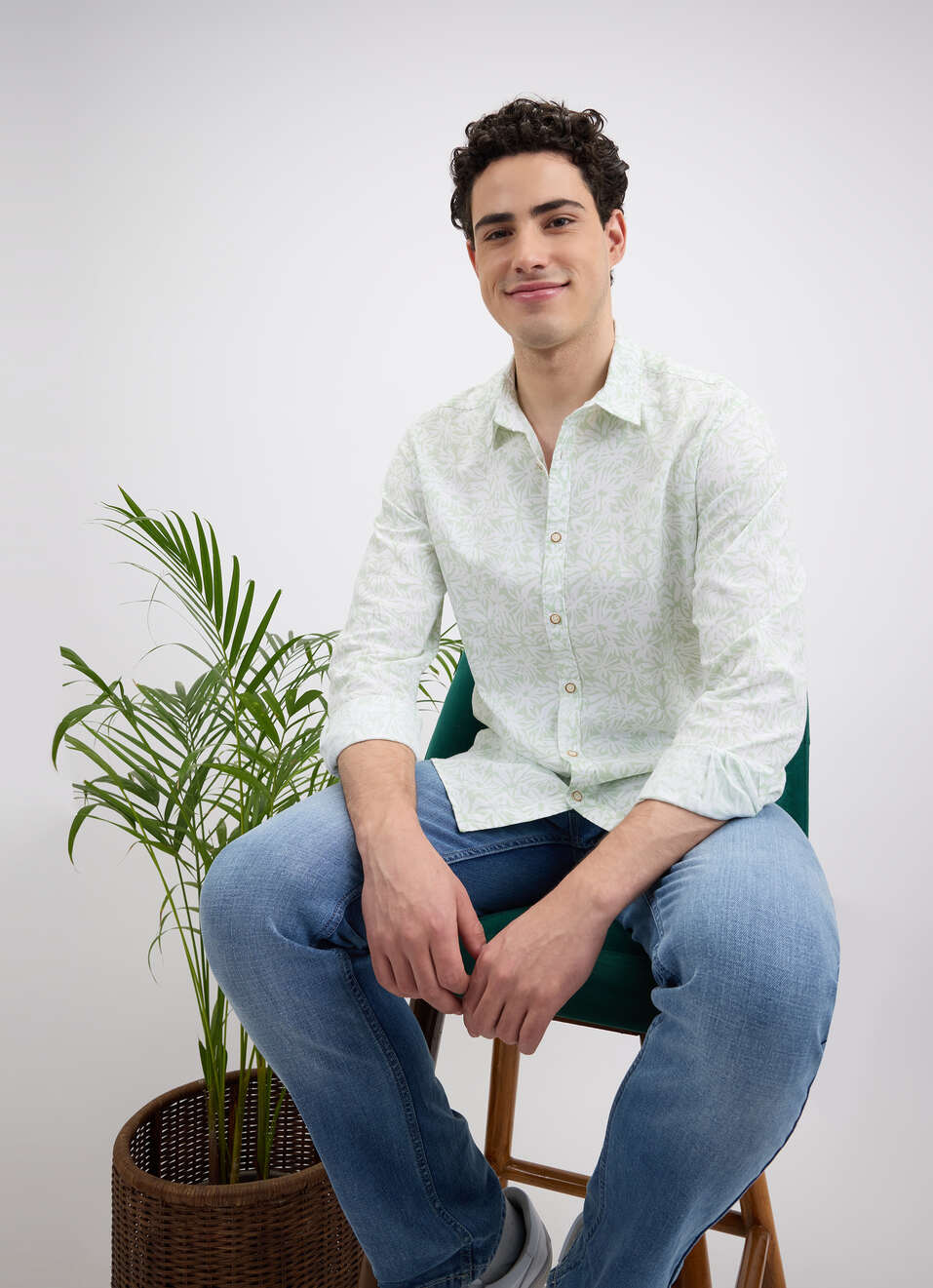 Men Green Floral Print Full Sleeve Shirt, , large image number 0