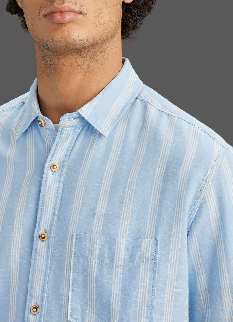 Men Sky Blue Striped Regular Fit Cotton Linen Shirt, , large image number 1