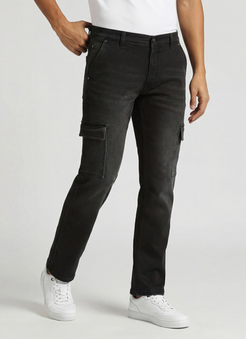Cargo Straight Mid Waist Black Gymindigo Jeans