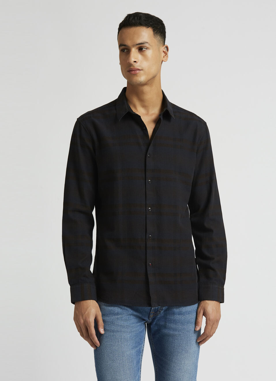 Black Yarn Dyed Checkes Premium Long Sleeve Shirt, , large image number 1