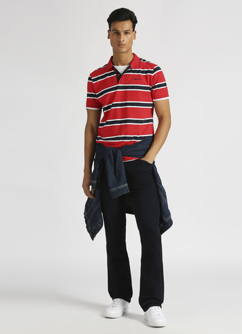 Red Classic Herringbone Striper Short Sleeve Polo