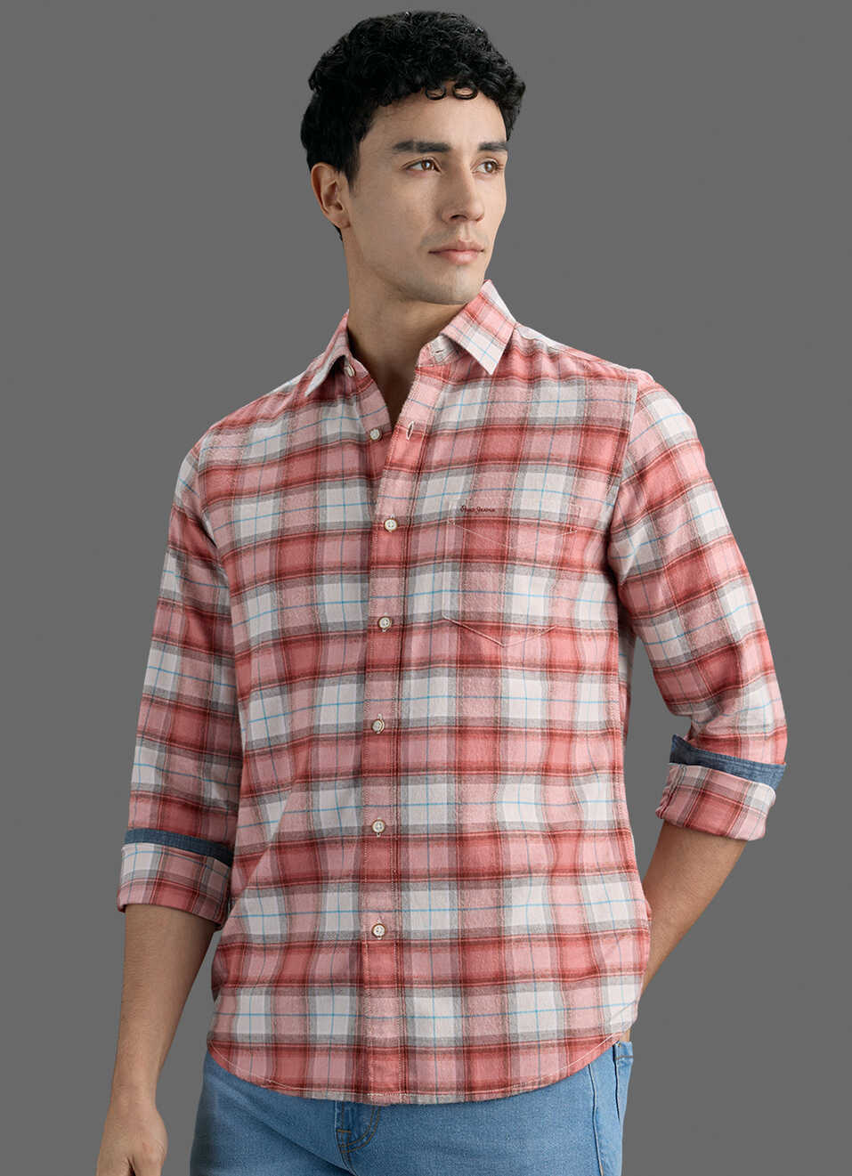 Men Red Checked Brushed Long Sleeve Shirt, , large image number 7