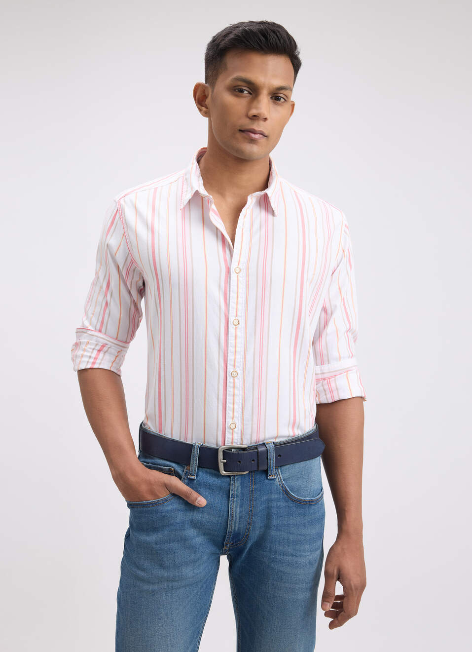Men Off White Stripe Full Sleeve Shirt, , large image number 0