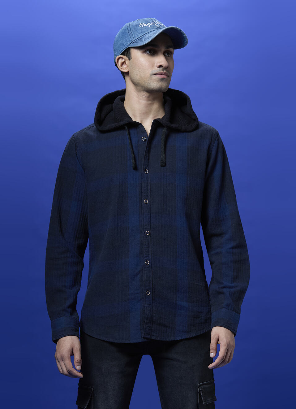 Navy Checked Full Sleeved Shirt, , large image number 1