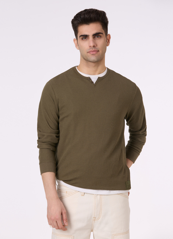 Men Leaf Green Henley Neck Full Sleeve T-shirt
