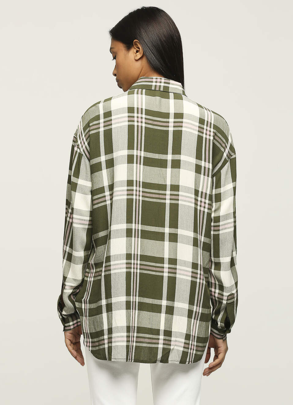 Green Checks Long Sleeve Oversized Shirt, , large image number 2