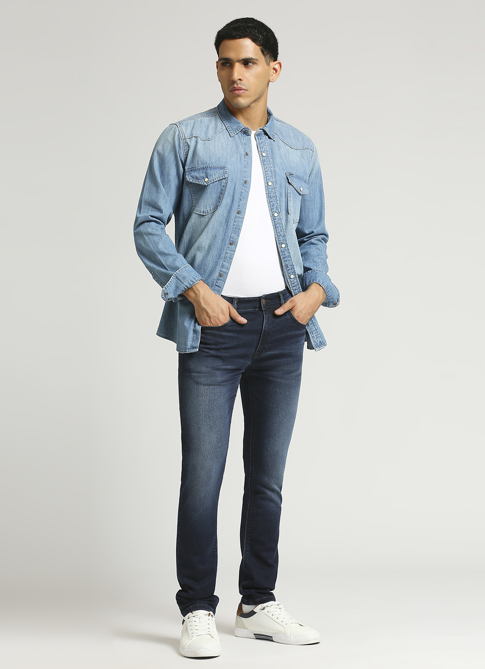 Vapour Dark Blue Low Rise Tapered Gymindigo Jeans, , large image number 1