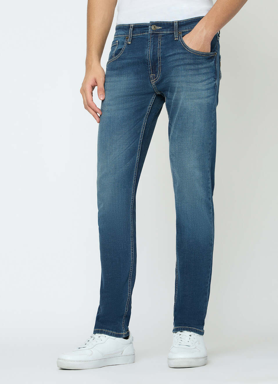 Men Green Slim Fit Stretchable Jeans, , large image number 2