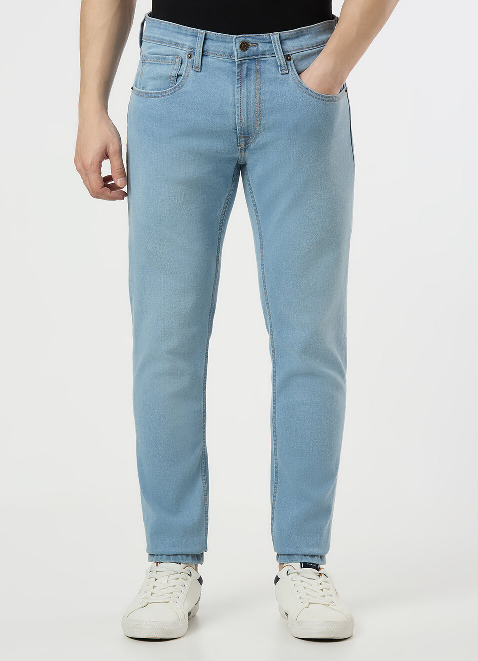 Men Light Blue Low Rise Slim Fit Stretchable Jeans, , large image number 2