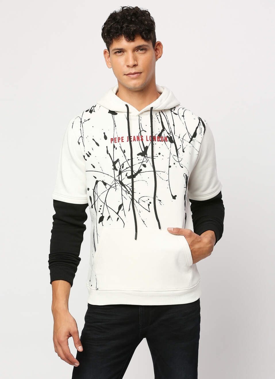 White Printed Hooded Sweatshirt, , large image number 6