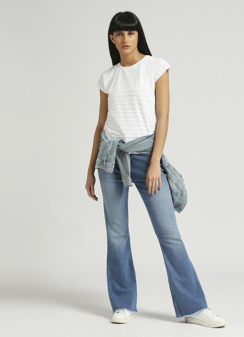 White Textured Extended Shoulder T-shirt, , large image number 5