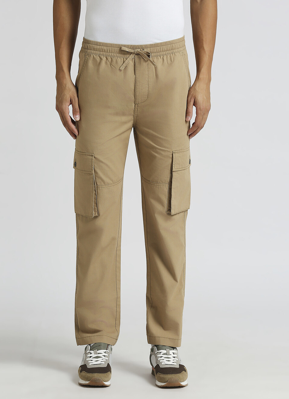 Brown Solid Cargo Pants, , large image number 6