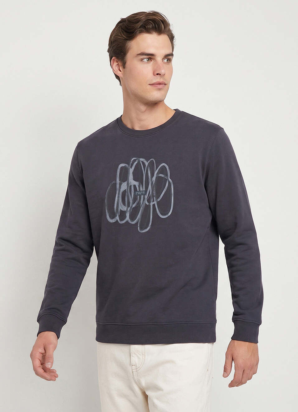 Men Grey Printed Full Sleeve Sweatshirt, , large image number 1