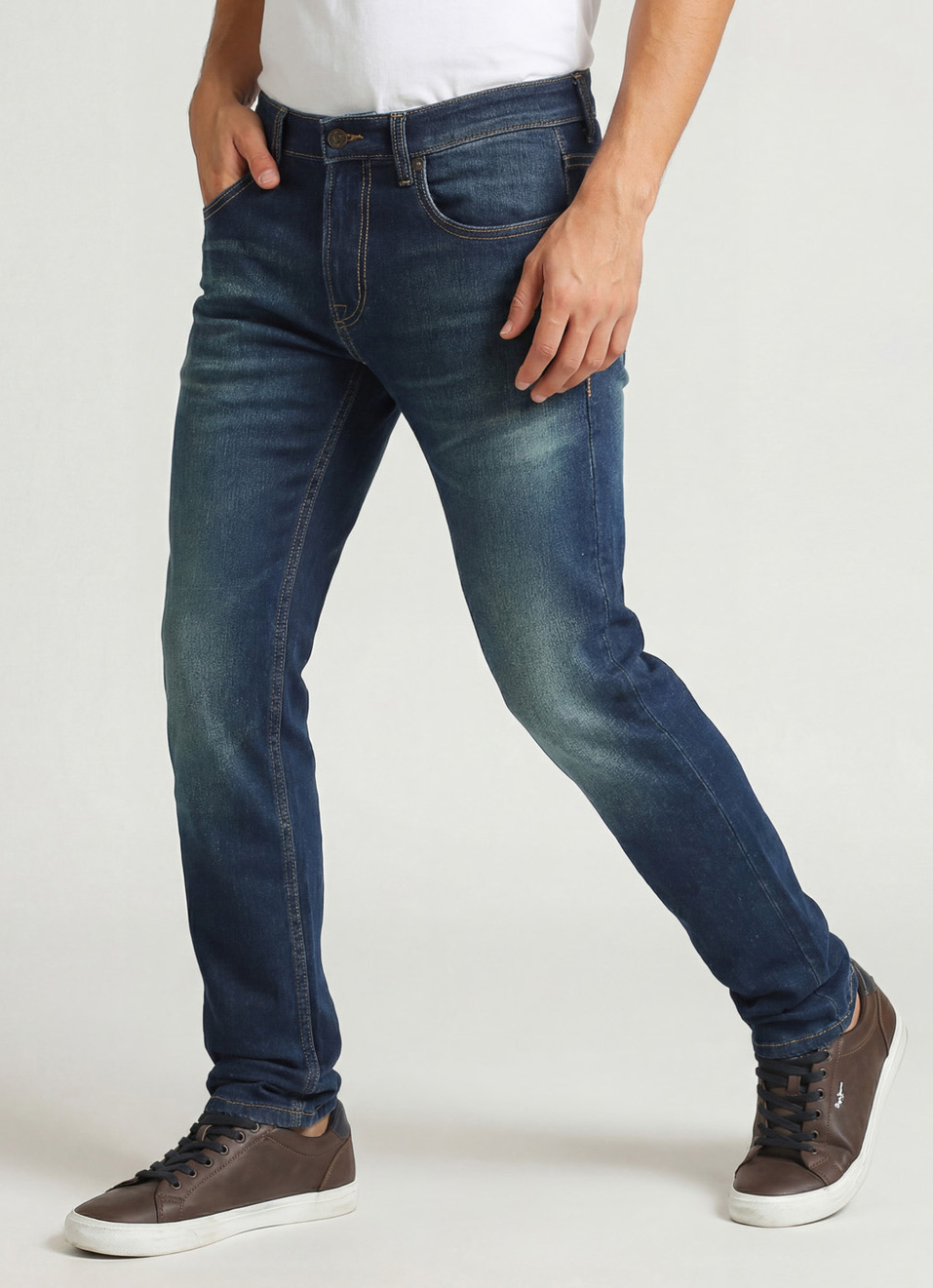 Vapour Dark Blue Mid Rise Slim Fit Jeans, , large image number 0