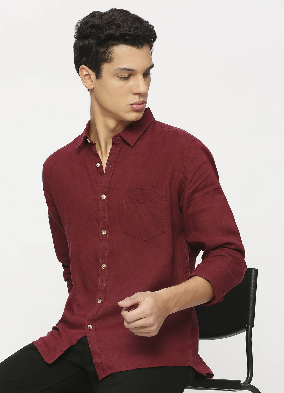 Burgundy Patch Pocket Full Sleeve Shirt, , large image number 0