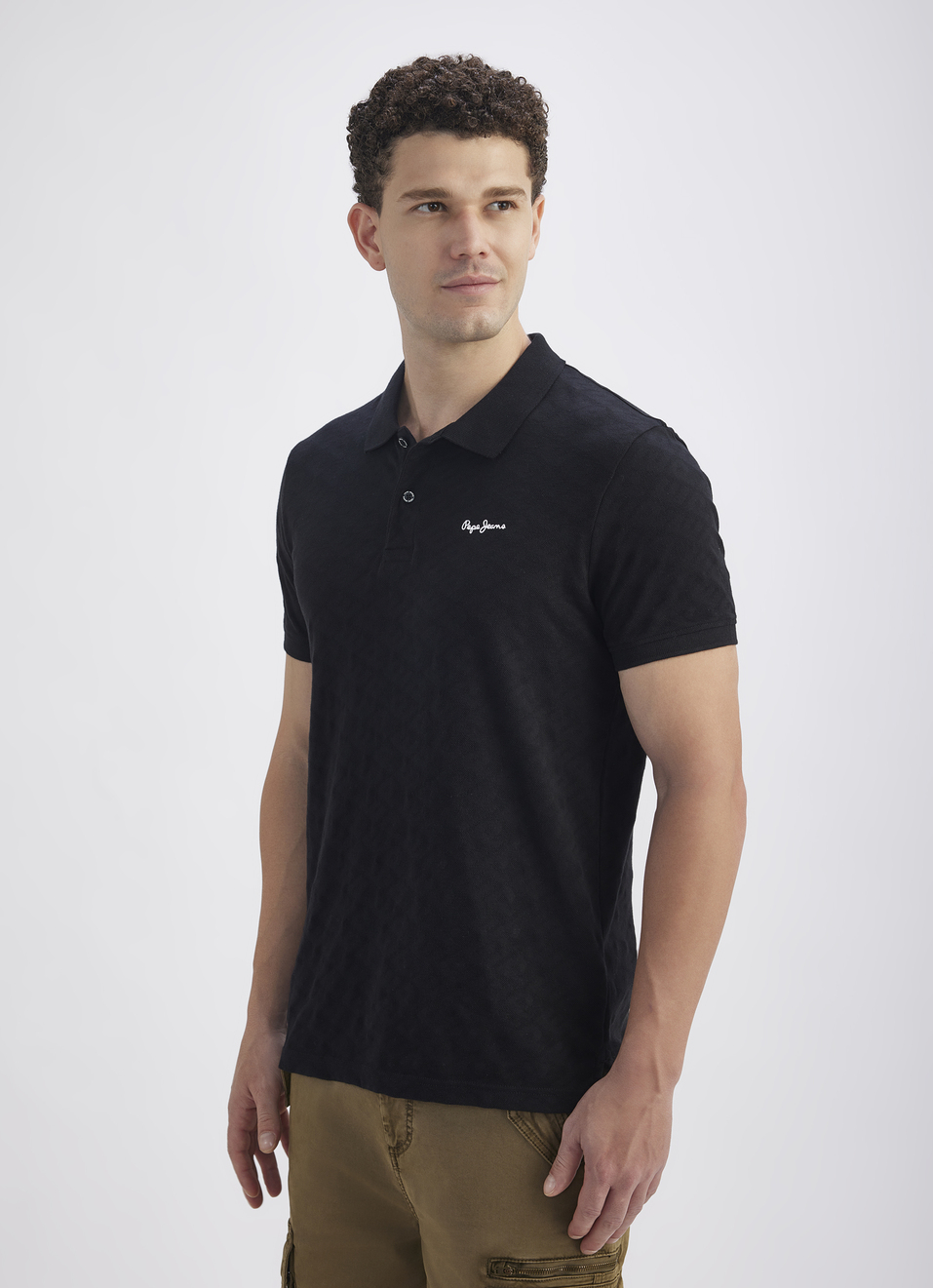 Men Black Ribbed Collar Short Sleeve Polo, , large image number 3