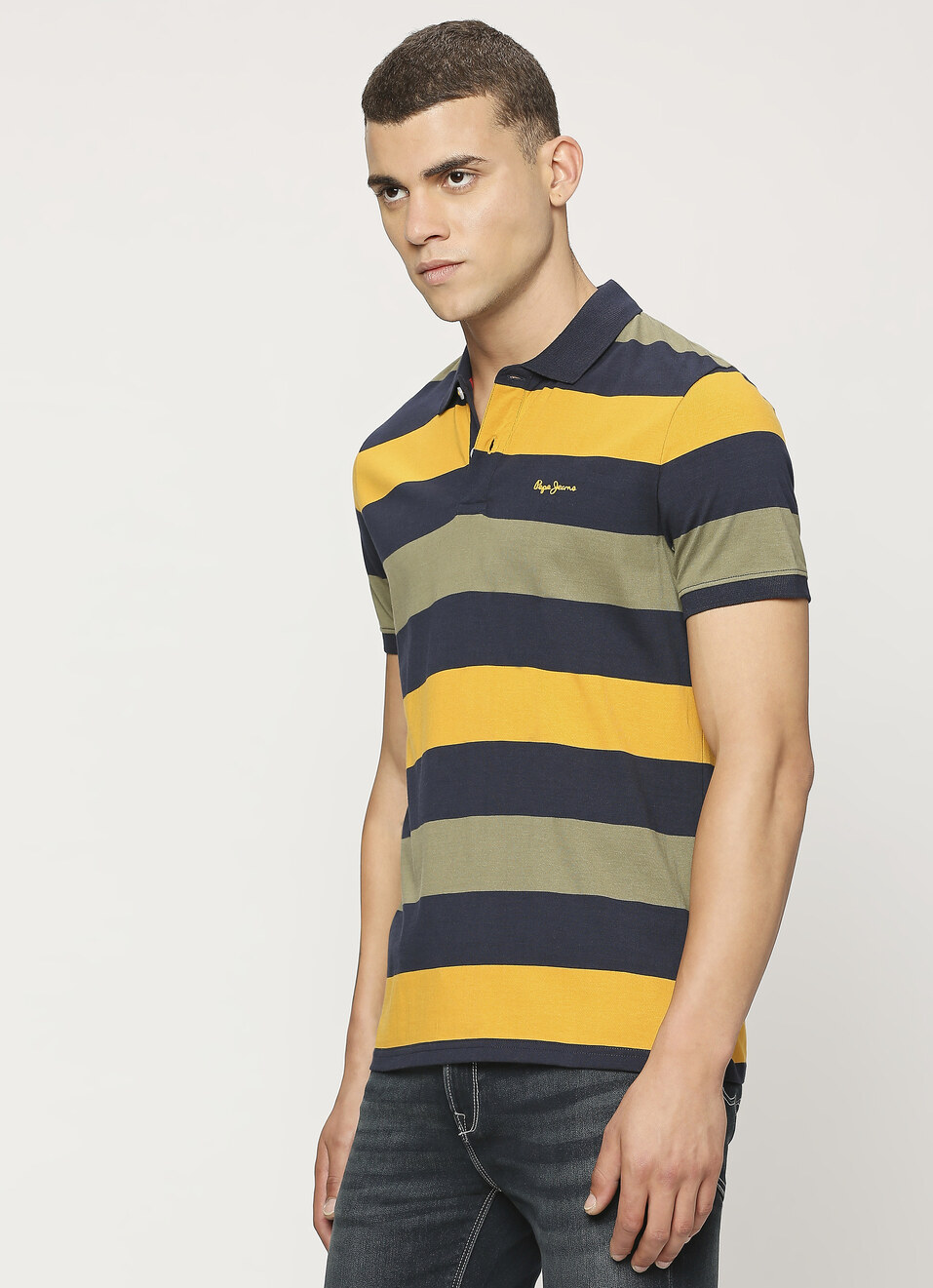 Navy Striped Short Sleeve Polo, , large image number 3