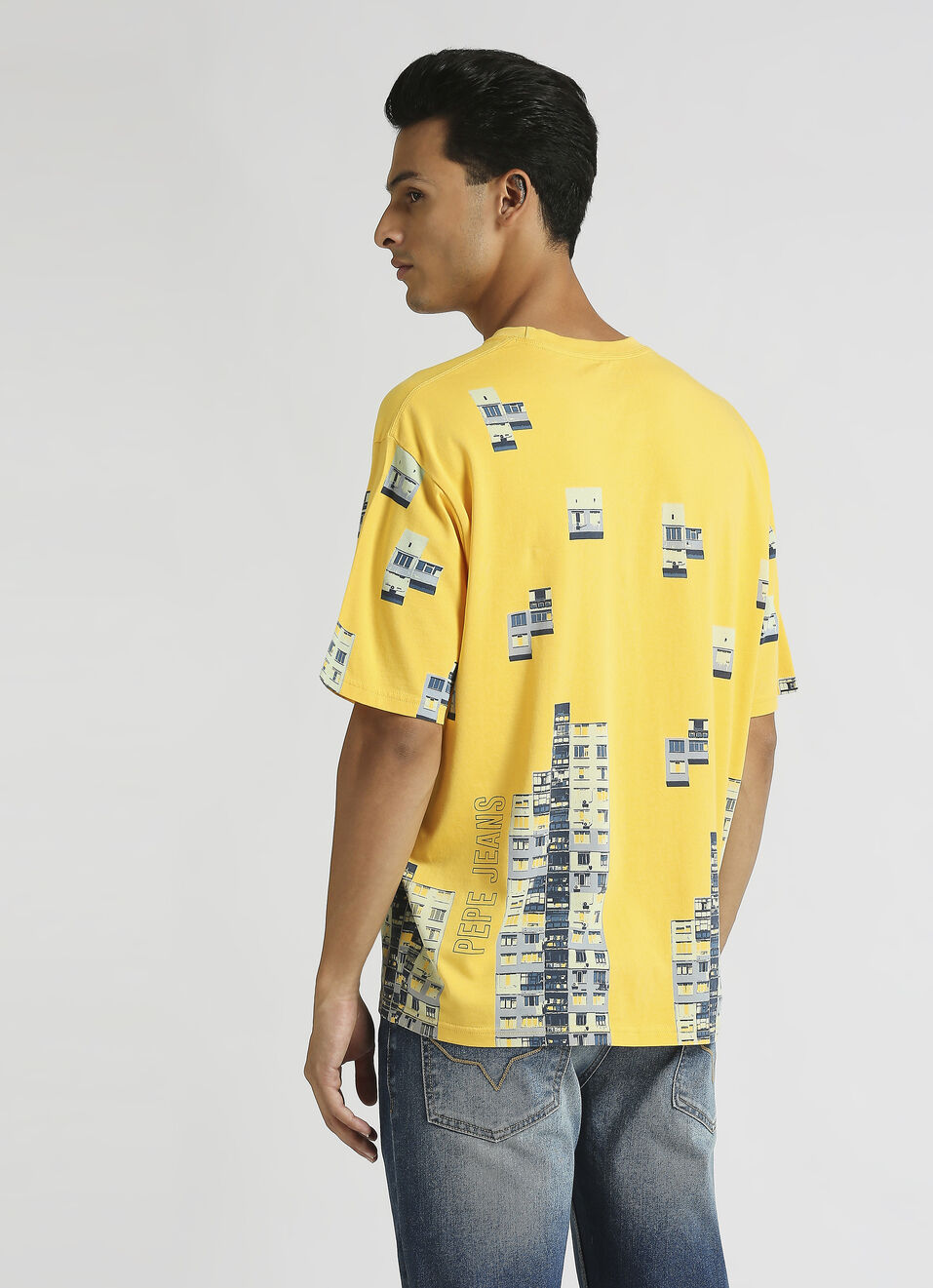 Yellow Graphic Print Oversized Short Sleeve T-shirt, , large image number 1