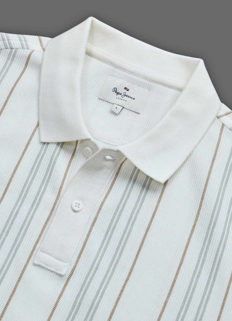 Men White Striped Polo T-shirt, , large image number 3