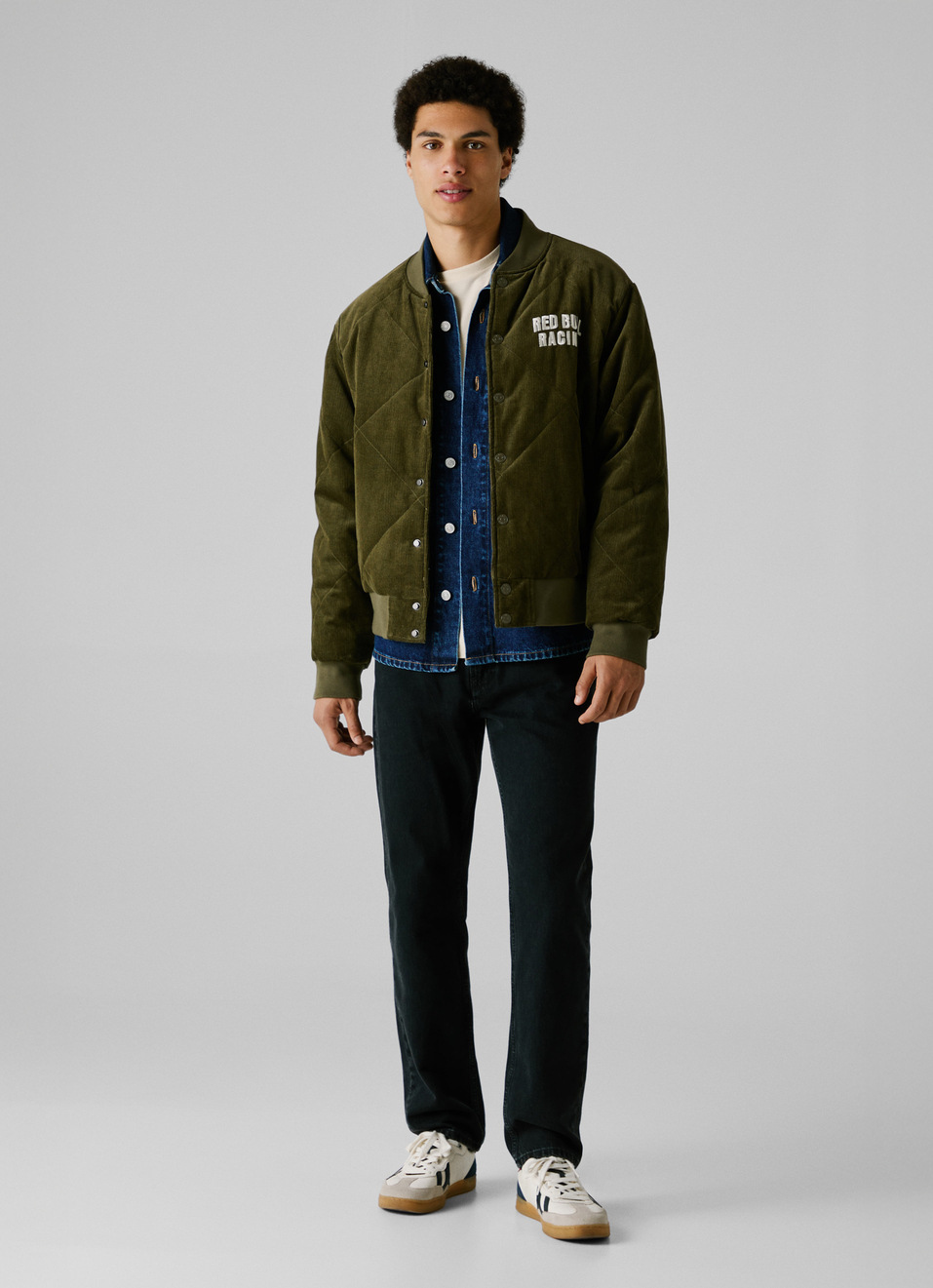 Red Bull Racing X Pepe Jeans Green Corduroy Bomber Jacket, , large image number 3