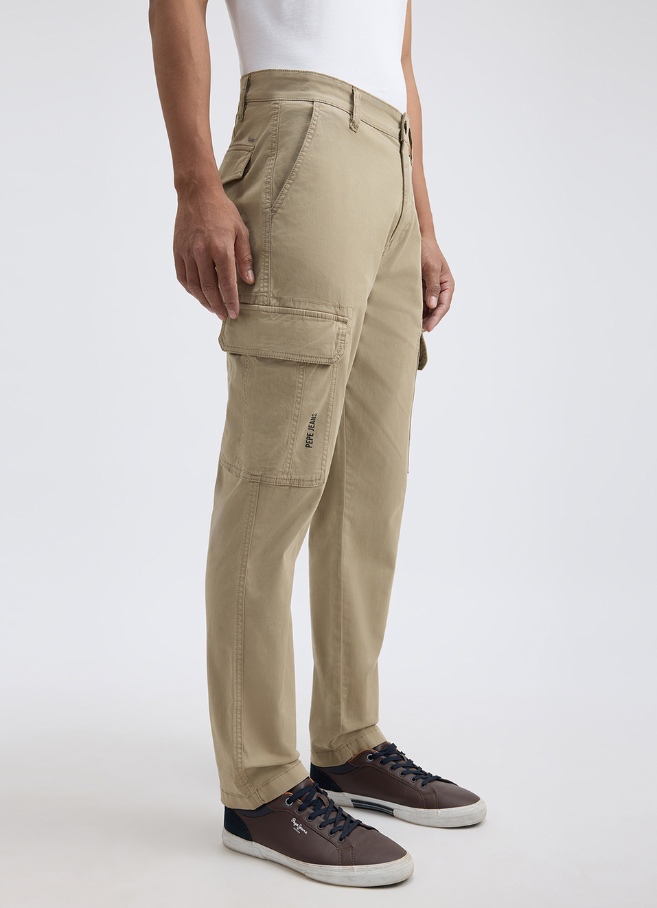 Men Beige Mid Rise Stretch Cargos, , large image number 7