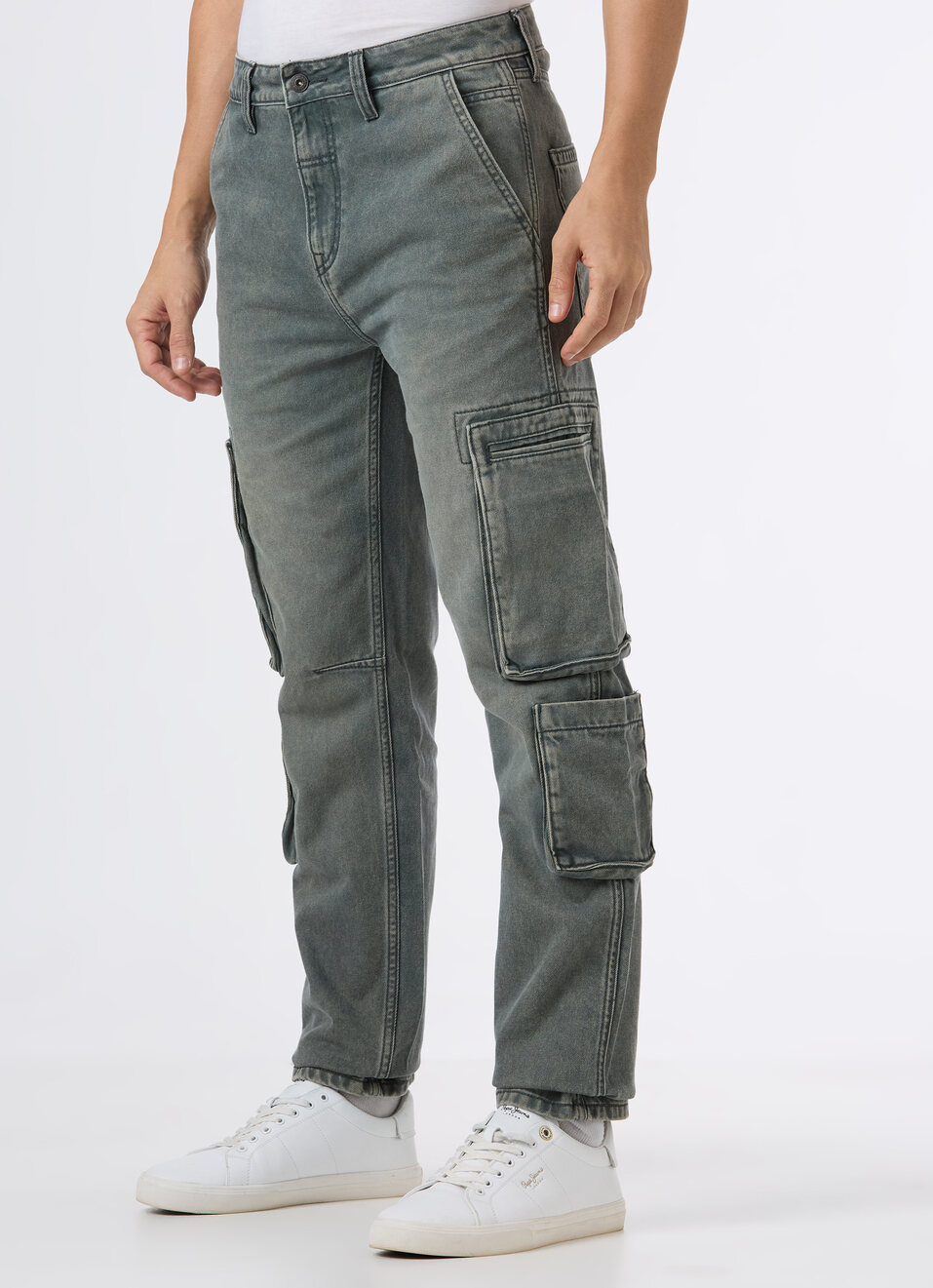 Men Green Cargo Jeans With Utility Pockets, , large image number 3