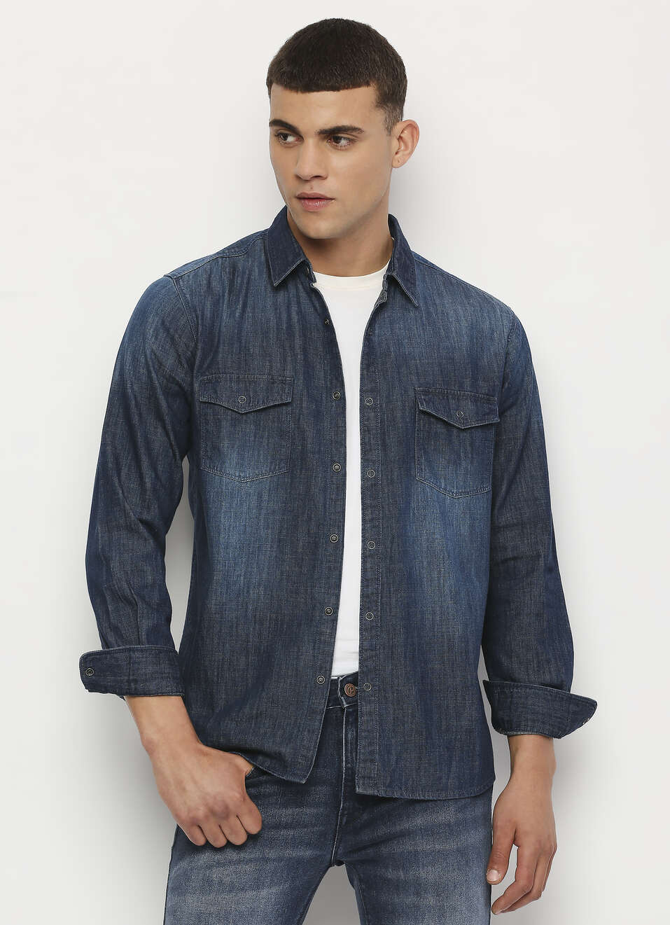 Blue Full Sleeve Denim Shirt, , large image number 0