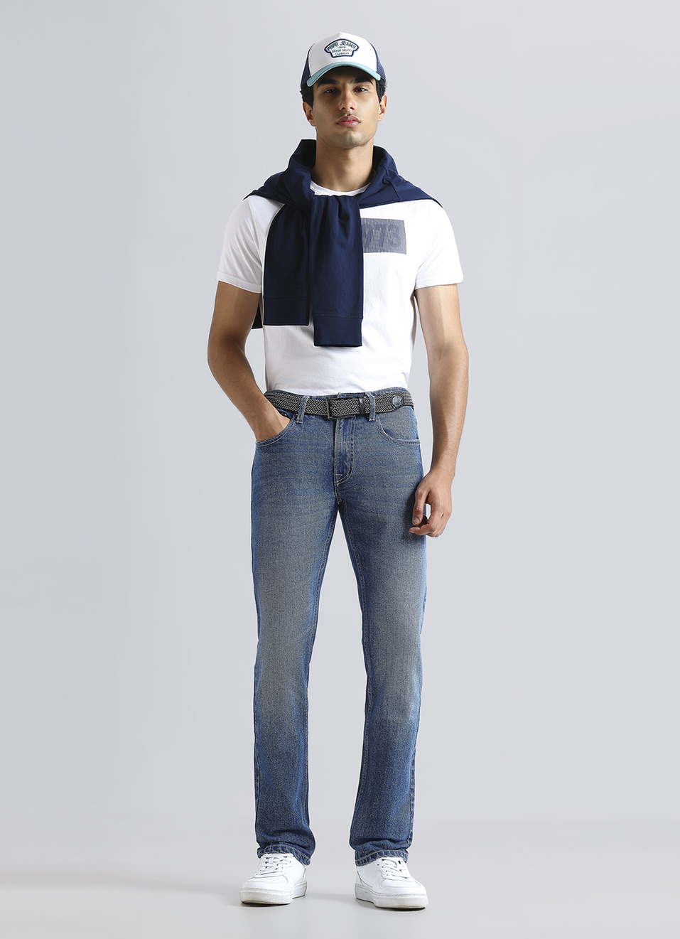 Vapour Blue Mid Waist Slim Jeans, , large image number 1