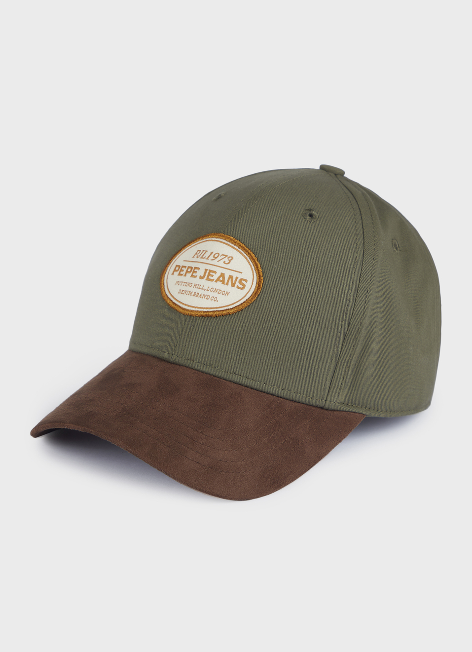 Men Olive Green & Brown Suede Visor Baseball Cap, , large image number 0