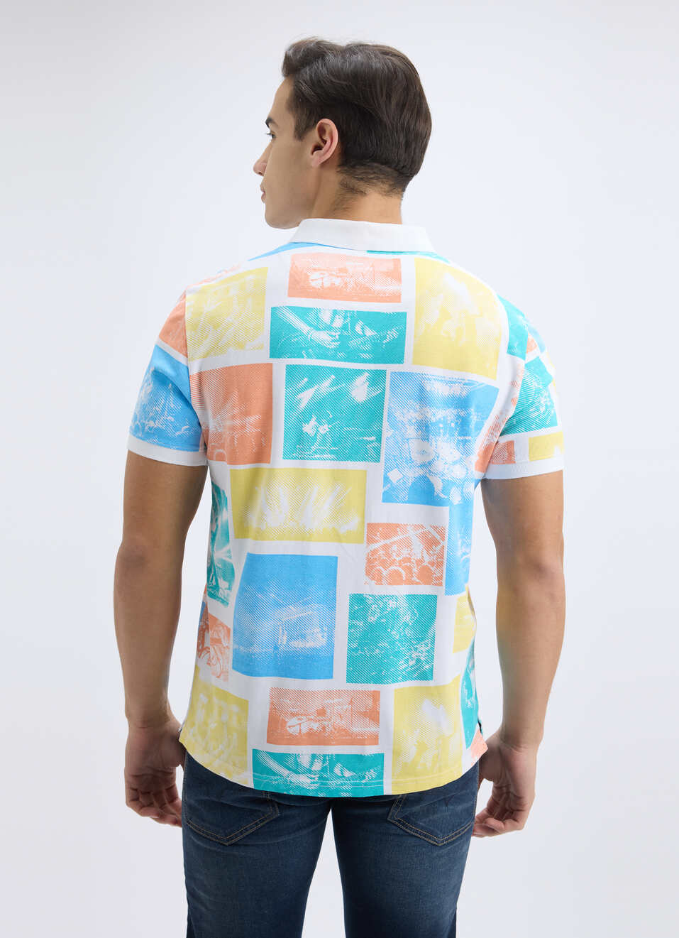 Men White Photographic Print Short Sleeve Polo, , large image number 2