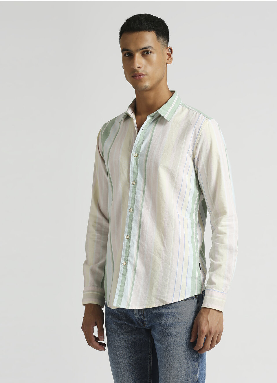 Pink Uneven Stripes Textured Long Sleeve Shirt, , large image number 3