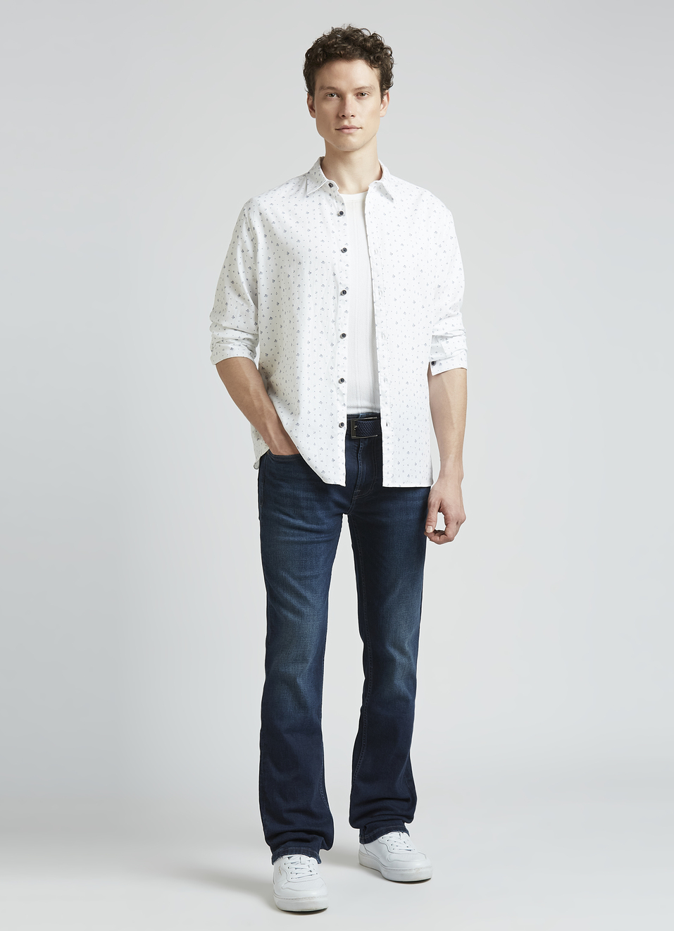 White Micro Print Full Sleeve Shirt, , large image number 5