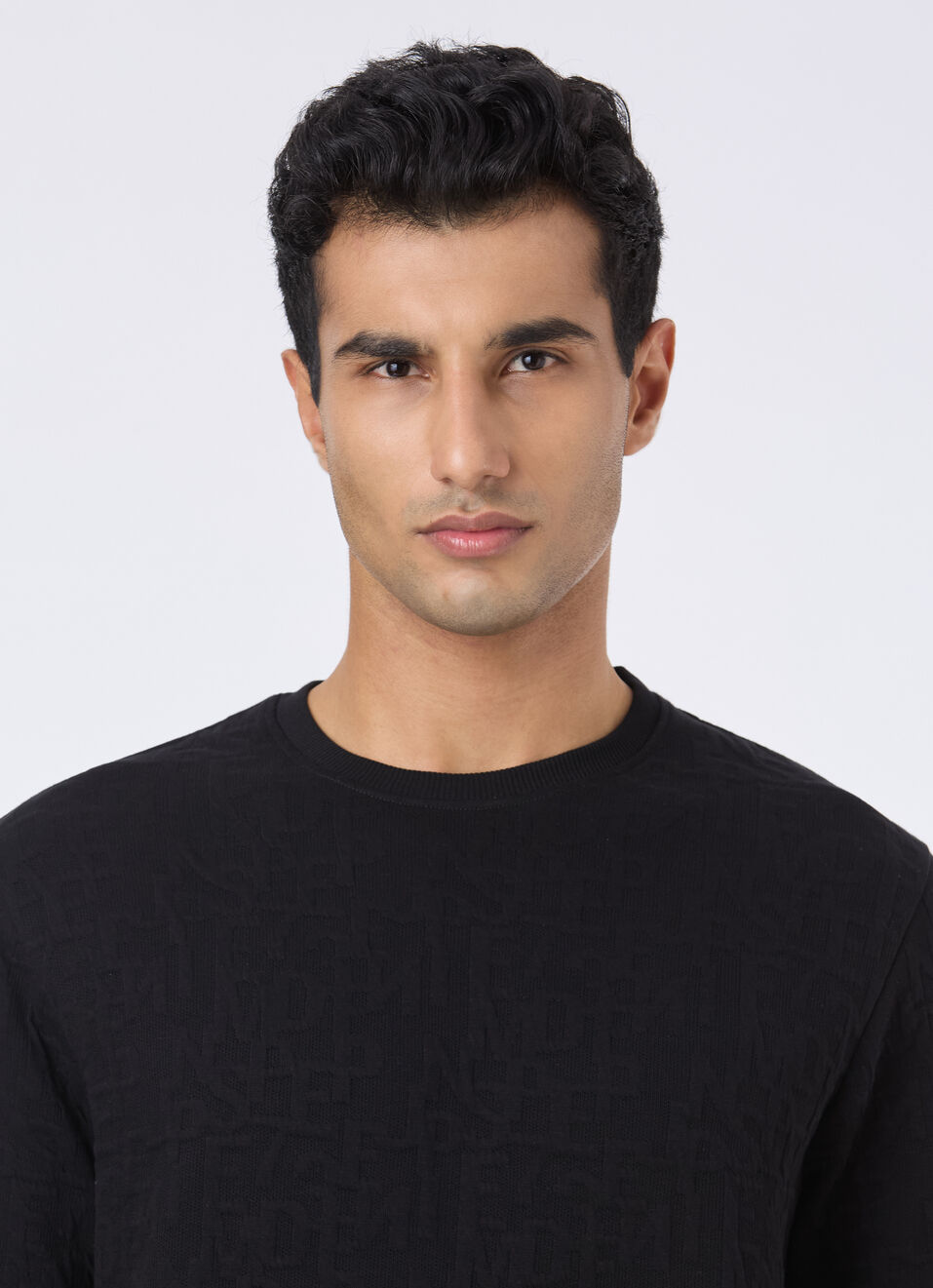Men Black Self Textured Regular Fit Sweatshirt, , large image number 4