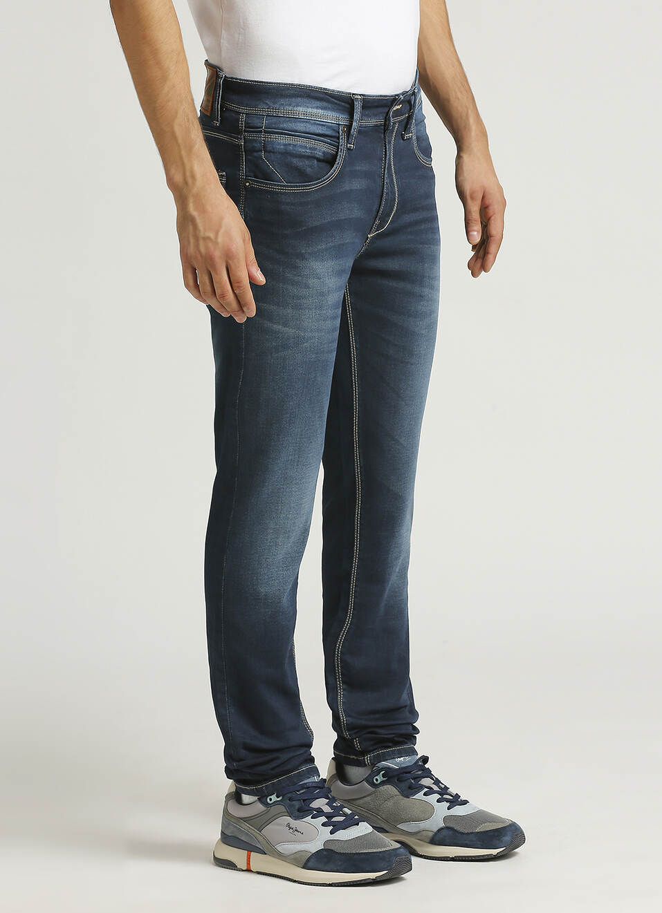 Vapour Dark Blue Low Rise Tapered Gymindigo Jeans, , large image number 6