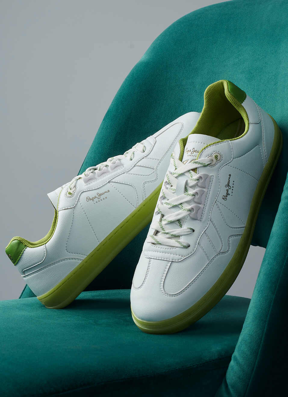 Men Neon Green Solid Pu Lace Up Sneakers, , large image number 0