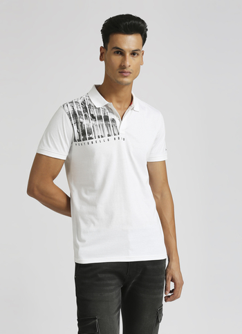 White Trendy Graphic Print Short Sleeve Polo 