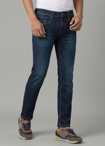 Men Dark Blue Faded Low Rise Slim Fit Stretchable Jeans