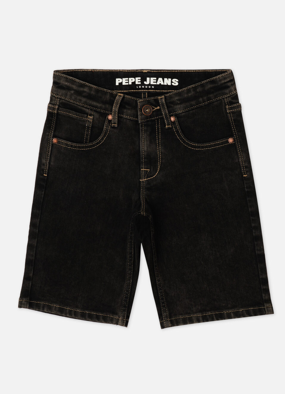 Boys  Black Mid Waist Slim Denim Shorts, , large image number 0