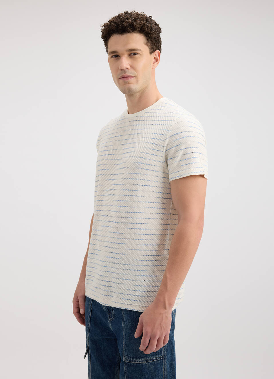 Men Off White Stripe Short Sleeve T-shirt, , large image number 3