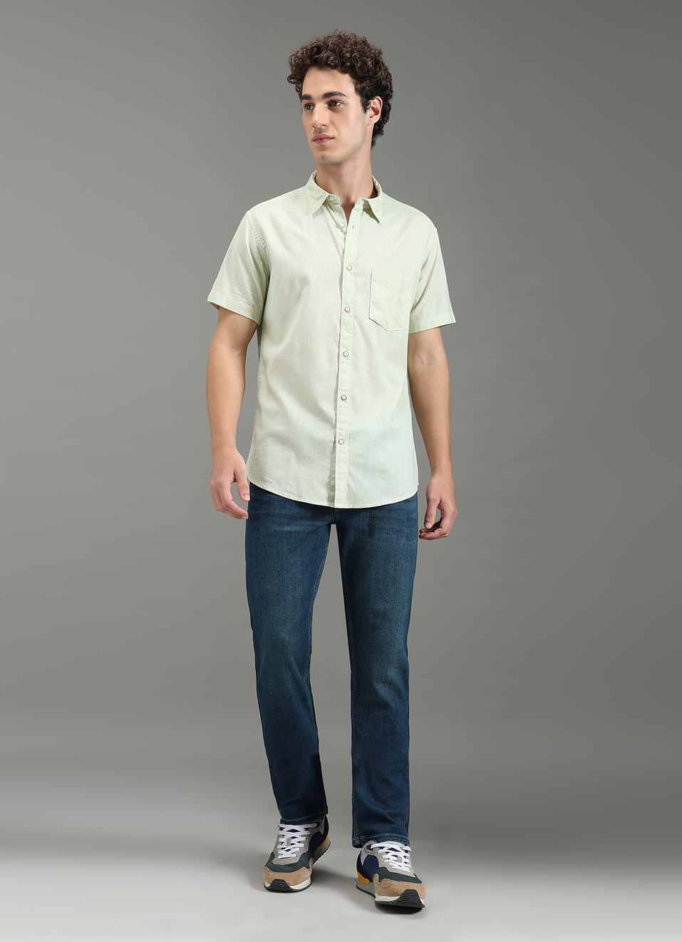 Men Green Solid Short Sleeve Shirt, , large image number 2
