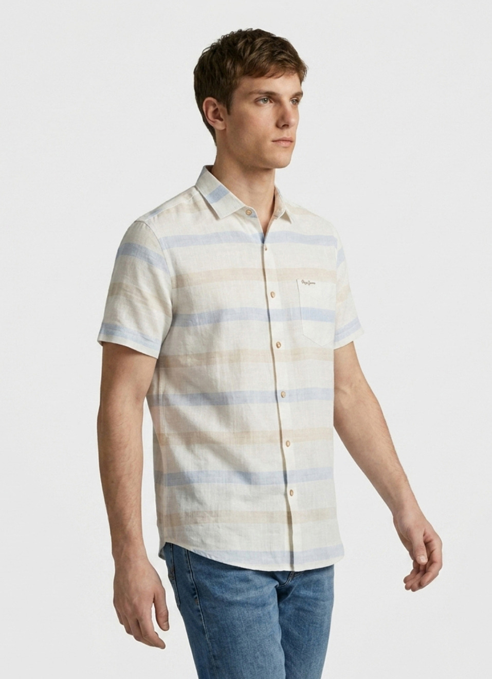 Men Blue Striped Short Sleeve Shirt, , large image number 3